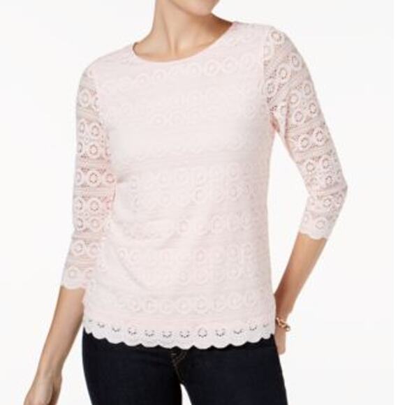 Charter Club Petite Lace Blouse 3/4 Sleeve Top Cream Ivory PL Workwear Formal - Picture 2 of 8